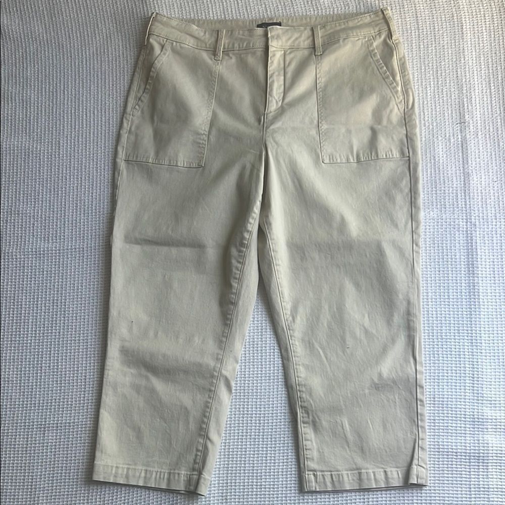 NYDJ Khaki Natural Utility High Waist Crop Pants sz 14